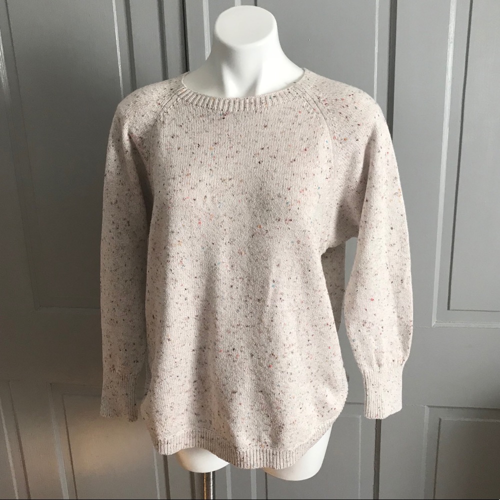 LOFT Speckled Split Hem Crewneck Sweater